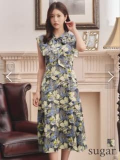 sugar花柄ボウタイフリルワンピース | Mercari