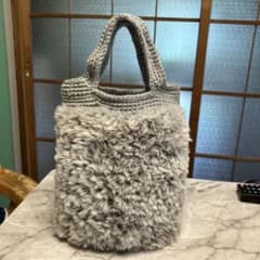 ハンドメイドファー素材 ニットバッグ グレーのサムネイル