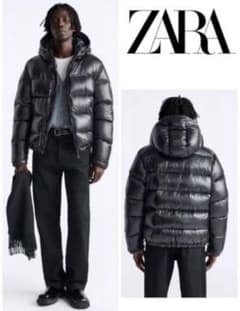 ZARA ブラック フード付きダウンジャケット Sテカテカダウン ZARA ブラック フード付きダウンジャケット Lテカテカダウン - メルカリ