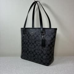 コーチ 美品 シグネチャー トートバッグ グレー×ブラック COACH - メルカリ