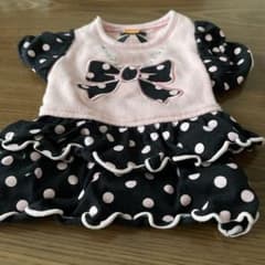 犬服 ペットウェア ワンピース ピンク ブラック ドット柄 リボンのサムネイル