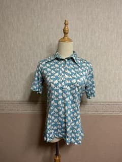 ヴィンテージ ヨット柄 半袖シャツ 総柄 ブルー 古着 レトロのサムネイル