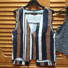 オシャレツイードベスト ジレ ノーカラー Vネックのサムネイル
