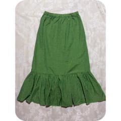 緑色 チェック柄 フリル ロングスカート 古着 レトロのサムネイル