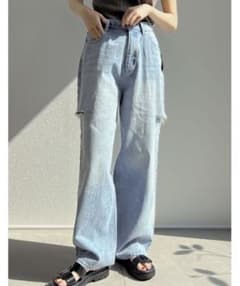 Re:EDIT  サイドスリットワイドストレートコットンデニムパンツのサムネイル
