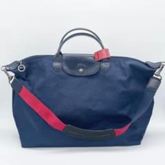 大容量】ロンシャン 2way ボストンバッグ プリアージュ ロゴ金具 濃青