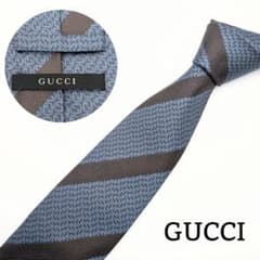 GUCCI ネクタイ GG柄 ストライプ ブルー ブラウンのサムネイル