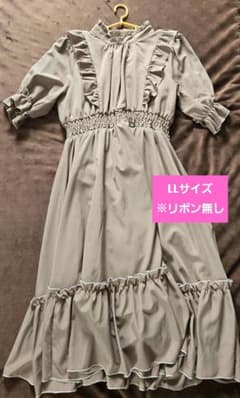 【美品】しまみさ ニナス フリル 半袖ワンピース 茶 LLのサムネイル