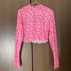 ピンク ハート柄 メッシュ 長袖トップスのサムネイル