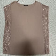 ZARA KNIT スパンコール装飾 半袖ニット ピンクベージュ　Mのサムネイル