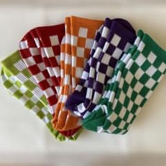 マルチカラー　チェック柄ソックス 5足セット 靴下のサムネイル