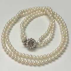 【テリ◎】本真珠 パールネックレス 2連 ホワイト 4.7-5.1mm 28g