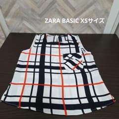 ZARA BASIC XSサイズ チェック柄 ネイビー×オレンジ マルチカラー 
