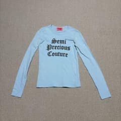 y2kジューシークチュール長袖ロゴラインストーンTシャツ水色P正規品