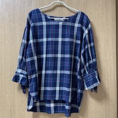 ネイビー系チェック 五分袖シャツ Mのサムネイル
