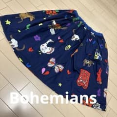 Bohemians フレアスカート 総柄 ネイビー