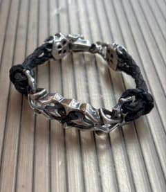 オニキス／レザー&SILVA925ブレスレット - メルカリ