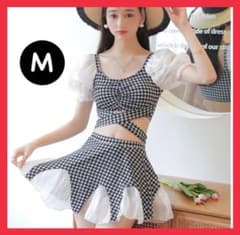 【最終価格】レディース水着 体型カバー　韓国 フリル　千鳥格子　Mのサムネイル