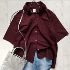 美品 ロク 6 半袖シャツ ボルドー ショートスリーブ コットン100 