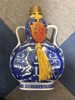 稀少　国立故宮博物院　中華民国74周年記念 青花雲龍如意耳葫蘆扁瓶　末開栓