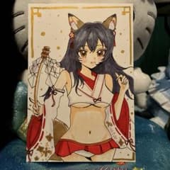 手描き アナログ オリジナル 狐耳 美少女 イラスト 原画 はがき