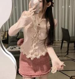 SHEIN レーストリム 長袖カーディガン セーターのサムネイル