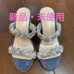 【新品・未使用】デニムブルー ウェッジサンダルのサムネイル