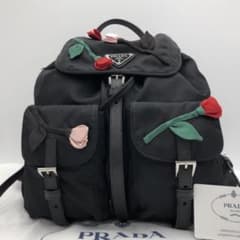 限定商品］プラダ フラワーアップリケ サテン サフィアーノレザー 