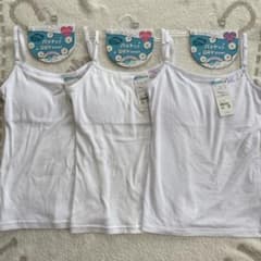 訳あり　新品 キャミソール パット付き　140 白 綿100％　ストレッチ 3枚のサムネイル