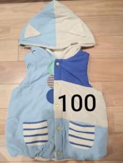 ベイビーチアー　100　ベスト　タフタ　ねこ　水色　リバーシブル　中綿　猫