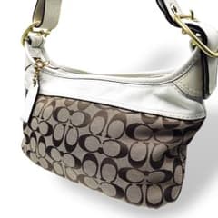 coach 11444 shoulderbag leather canvas 白 - メルカリ
