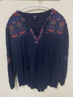 刺繍 エスニック アジアン トップス 長袖シャツ XLのサムネイル