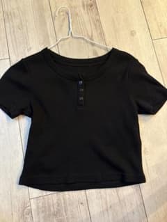 GU リブ ヘンリーネック 半袖 Tシャツ ブラックのサムネイル