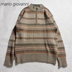 マリオジョバンニ/総柄ハーフジップニットセーター/ウール混/古着/レトロ/M