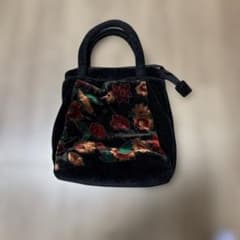 【レトロ可愛い】ヴィンテージ風 ベロア 花柄刺繍 ミニハンドバッグのサムネイル