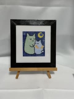 「変じゃないよ」 ビーズ織絵画 猫 ハンドメイド 額・化粧箱付きのサムネイル