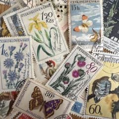 おしゃれな外国切手 チェコスロバキア 花 鳥 蝶々 植物 25枚 海外切手