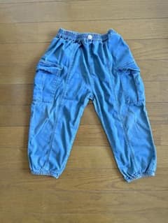 キッズ デニム カーゴパンツ ブルー　100のサムネイル