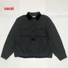 希少】sacai サカイ ウール混 襟ベロア切替 プルオーバーシャツ 23AW
