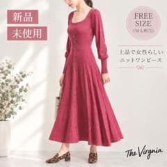 신품 미사용 The Virgnia 리브 플리츠 니트 원피스 와인 후카쿤