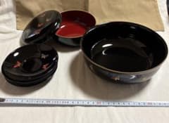 HANAE MORI CHIKI CHIC 漆器 菓子鉢と蓋付菓子器と茶托5枚