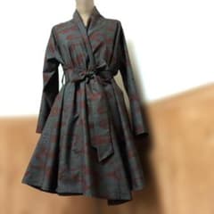 本場大島紬リメイク　フレアーコートドレスワンピース 本場大島紬リメイク フレアーコートドレスワンピース