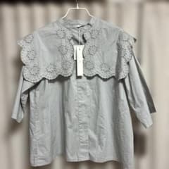 イチichi カットワーク刺繍ビッグカラーブラウスフリーサイズタグ付 