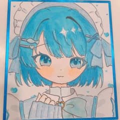 エ*カ様 【おまけ付き！】アナログ　手描き　イラスト　青系統　オリジナルキャラクのサムネイル