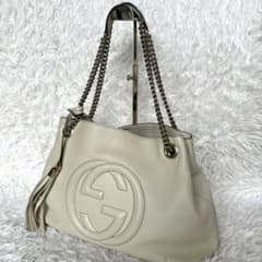 【美品】グッチ　2way ソーホー チェーントートバッグ クリームホワイト 美品】グッチ 2way ソーホー チェーントートバッグ クリームホワイト
