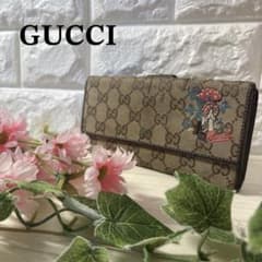 チャー‼️新品未使用‼️限定希少‼️GUCCI二つ折り財布 GG柄きのこモチーフ 希少 GUCCI グッチ 長財布 折り財布 キノコ刺繍 GG キャンバス生地