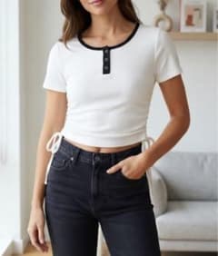 2PINK 半袖Tシャツ ホワイト サイドドロストのサムネイル