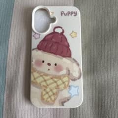iPhone16用ケース 子犬柄 ニット帽 マフラーのサムネイル