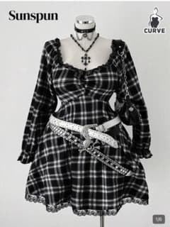 黒チェックワンピース 大きいサイズ プラスサイズのサムネイル