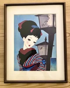 中原淳一「娘十二ヶ月 九月雨」額装 インテリア 公式複製画 当時物